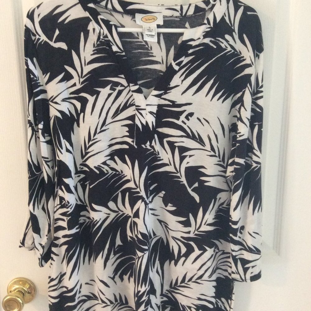 Talbots Black and White Print Top Size L